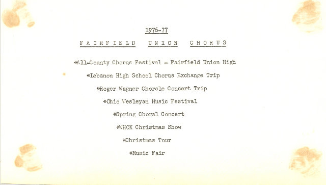 1976-77 Fairfield Union Chorus Accomplishments